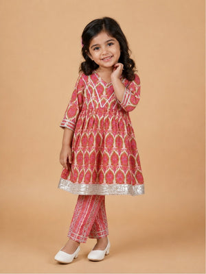 Rang Bagh Girls Anarkali Kurta Set - 0-6 Months Girls Ethnic Set