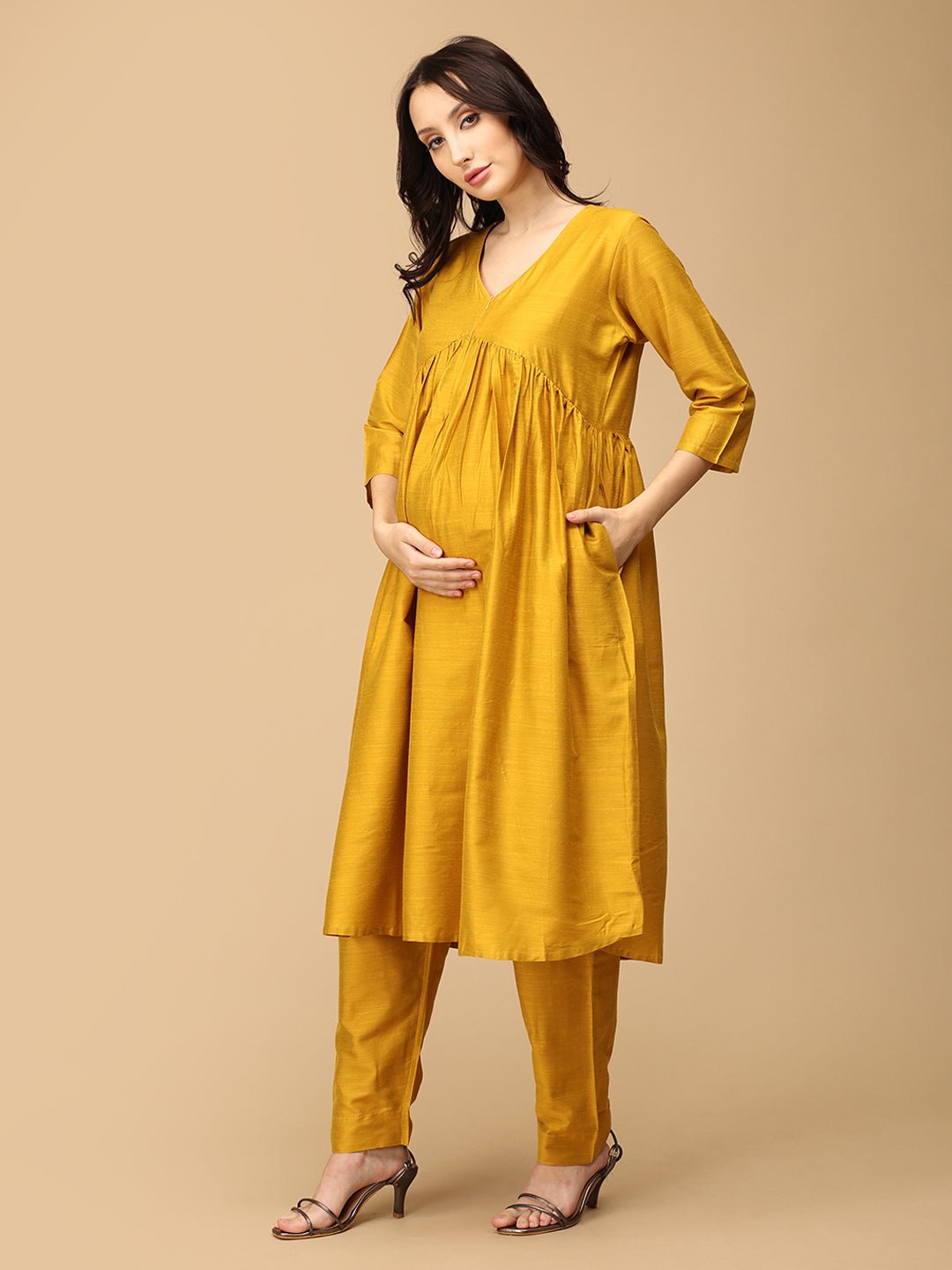 Rang - e - Kesar Maternity And Nursing Silk Kurta Set - MEW - SK - RGKR - S
