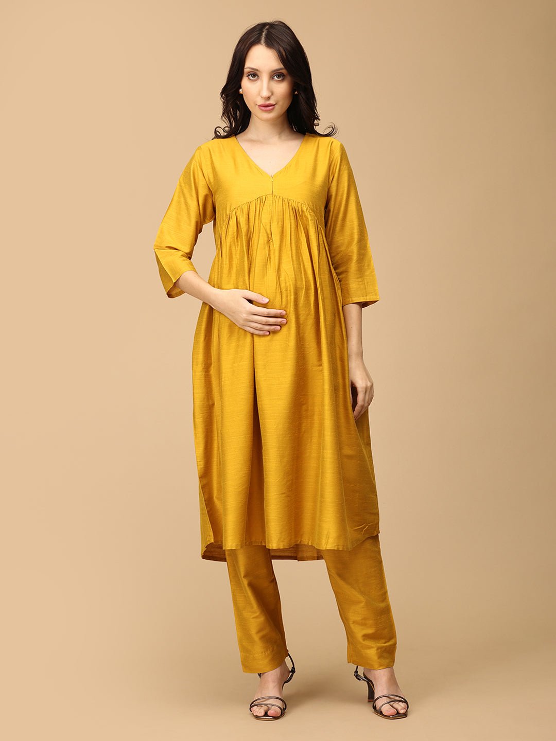 Rang - e - Kesar Maternity And Nursing Silk Kurta Set - MEW - SK - RGKR - S
