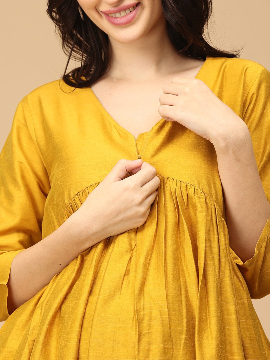 Rang - e - Kesar Maternity And Nursing Silk Kurta Set With Dupatta - S Maternity Ethnic Set