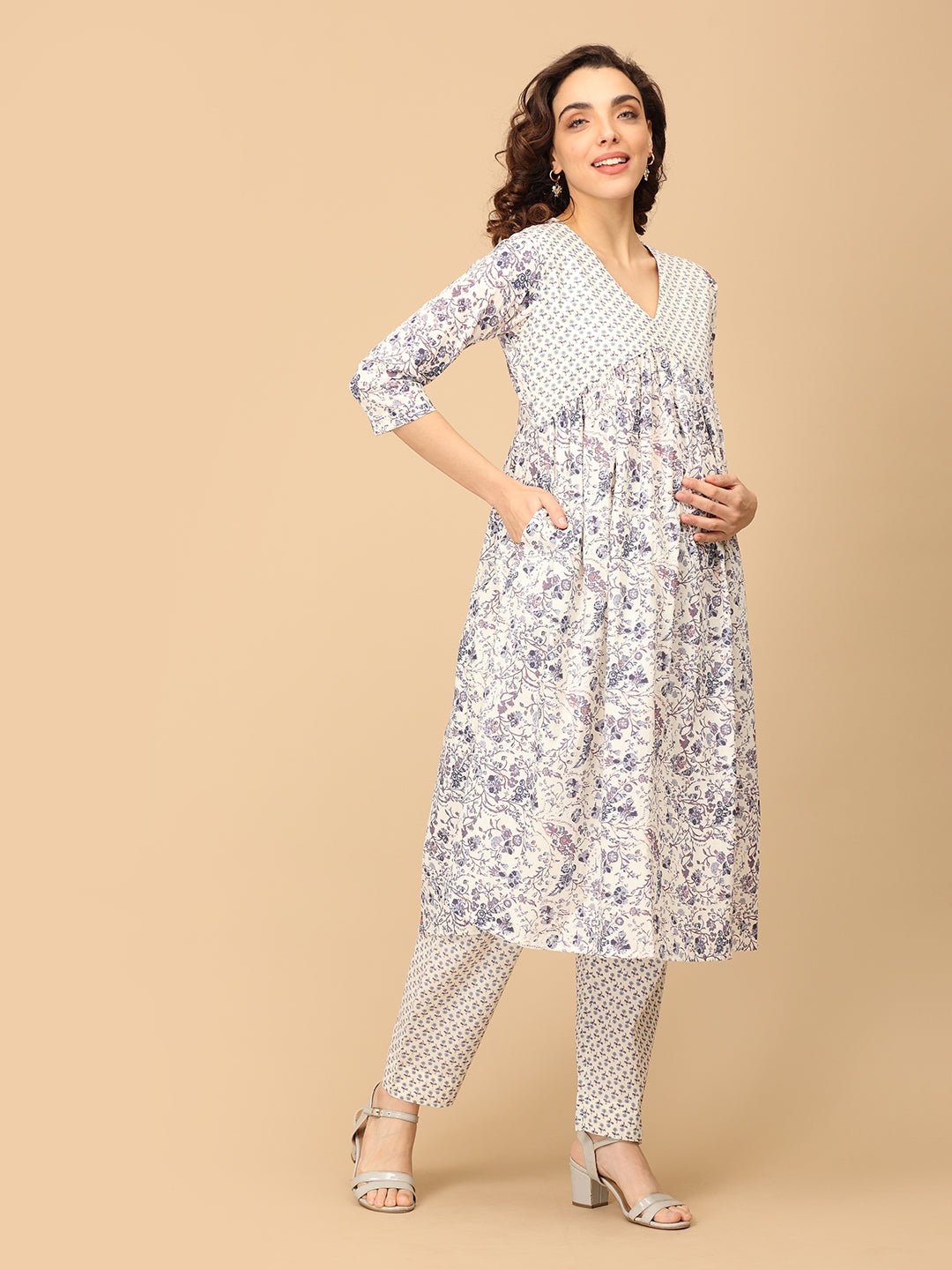 Rang - e - Ret Maternity and Nursing Kurta Set With Dupatta - MEW - SK - RNERT - S