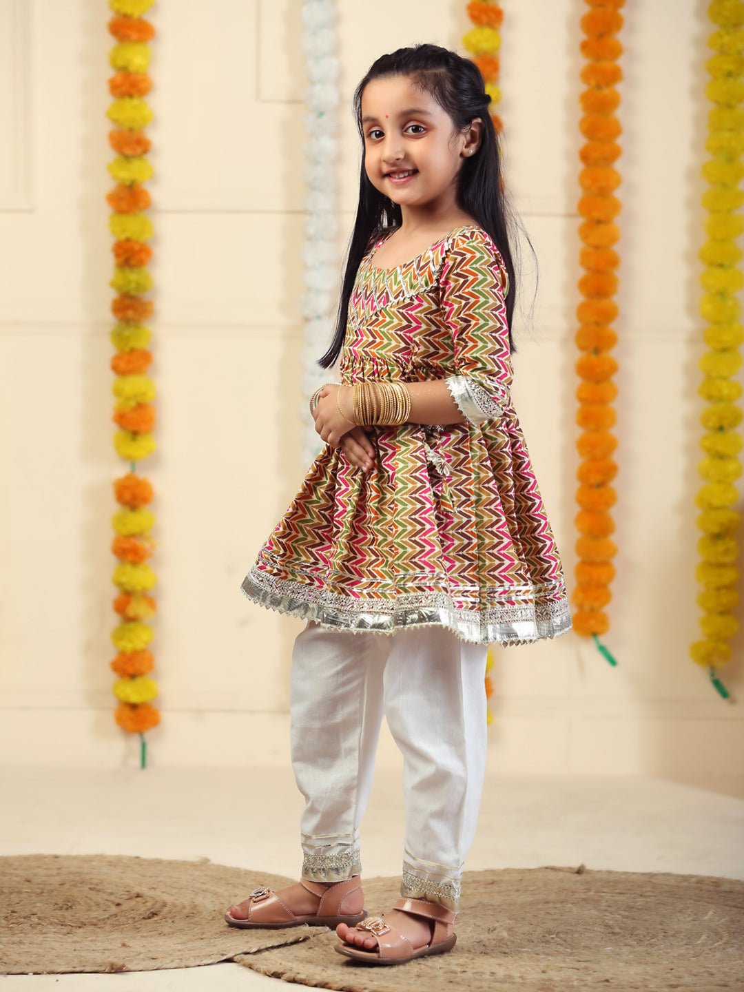 Rangrez Abstract Print Girls Anarkali Pajama Set