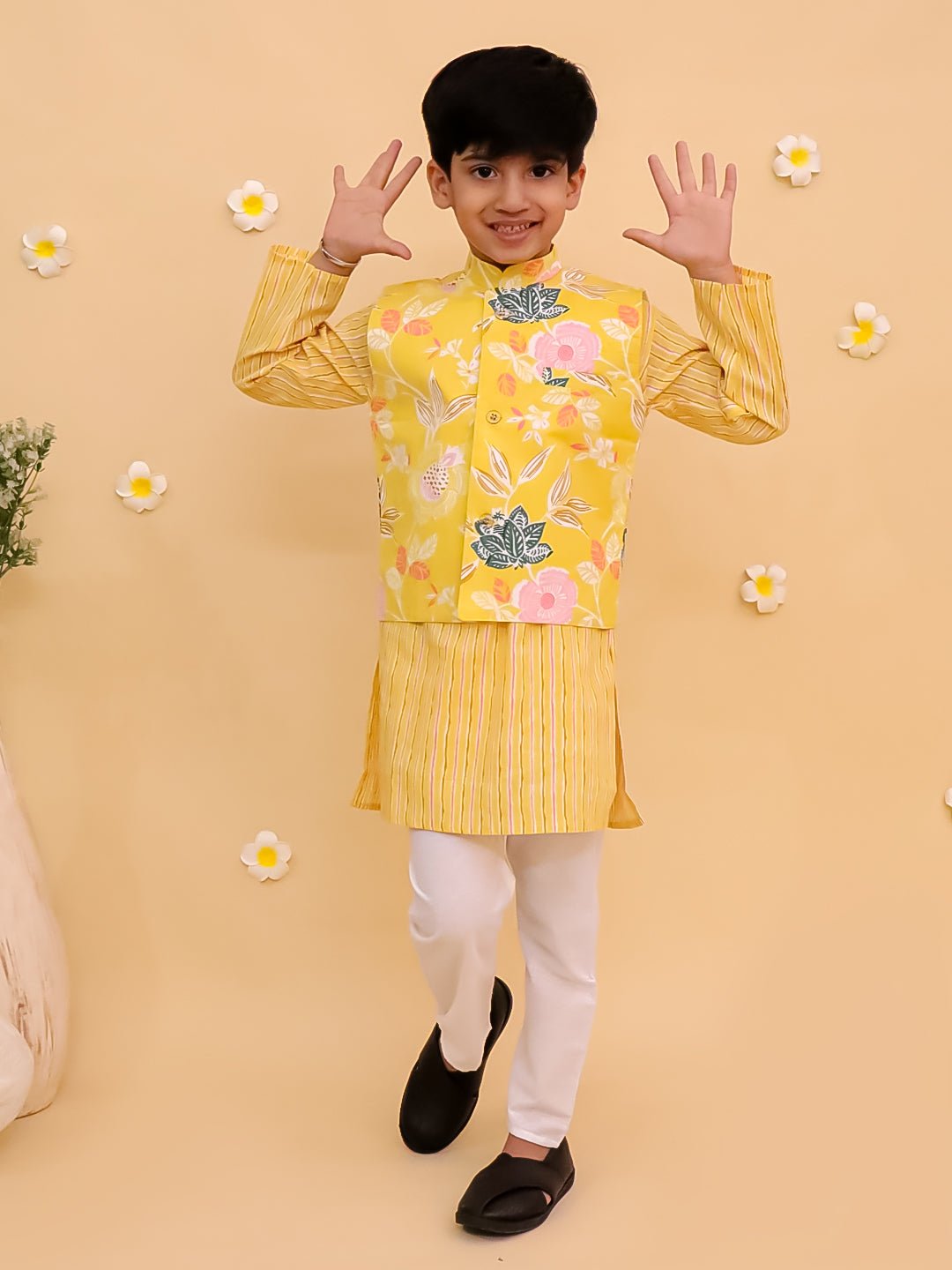 Ray of Style Boys Floral Print Jacket And Kurta Pajama Set - KES - SC - RYOSBY - 0 - 6