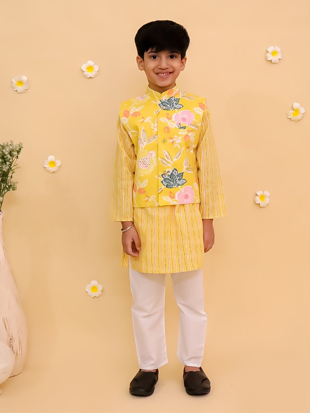 Ray of Style Boys Floral Print Jacket And Kurta Pajama Set - KES - SC - RYOSBY - 0 - 6