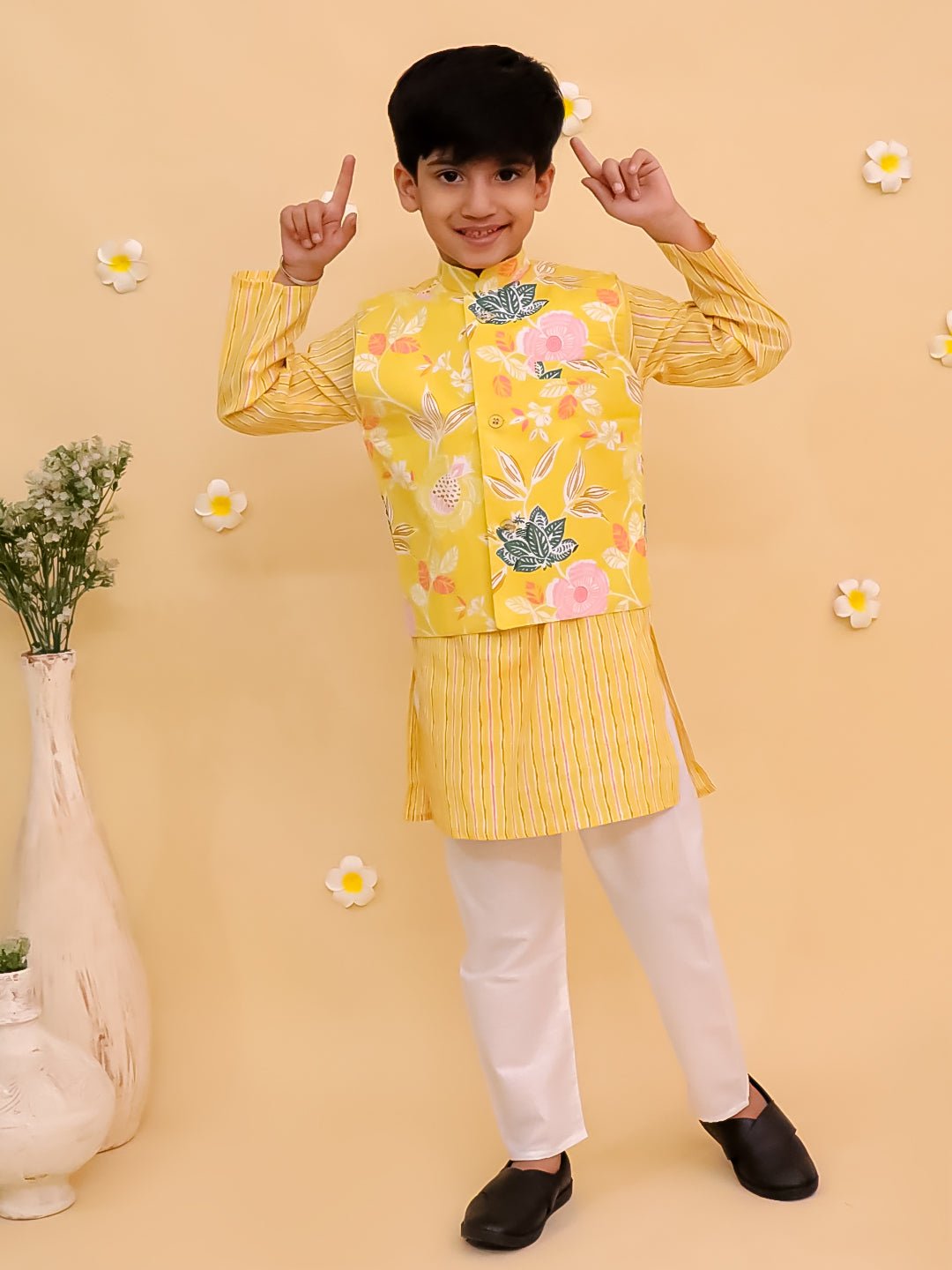 Ray of Style Boys Floral Print Jacket And Kurta Pajama Set - KES - SC - RYOSBY - 0 - 6