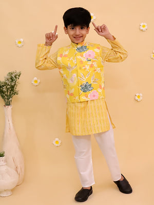 Ray of Style Boys Floral Print Jacket And Kurta Pajama Set - KES - SC - RYOSBY - 0 - 6