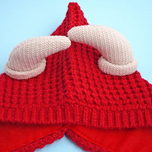 Red Baby Horns Knitted soft Woolen Winter Cap with tie up, 6 - 18 months - 6 - 18 Months Winter Wear