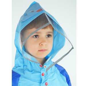 Red Blue elephant theme Long Style Raincoat for Kids - M - 4 - 5 Years Monsoon Wear