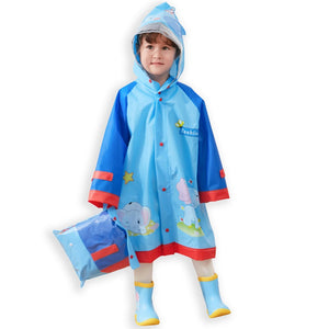 Red Blue elephant theme Long Style Raincoat for Kids - M - 4 - 5 Years Monsoon Wear