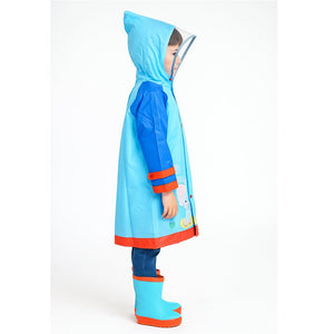 Red Blue elephant theme Long Style Raincoat for Kids - M - 4 - 5 Years Monsoon Wear