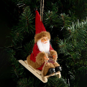 Red Brown Sitting Sledge Santa - Christmas Table Décor & Ornament - Christmas