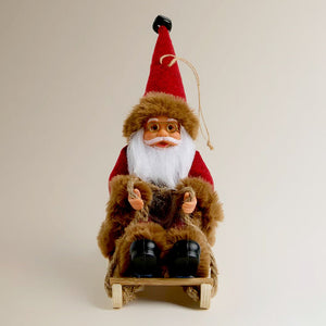 Red Brown Sitting Sledge Santa - Christmas Table Décor & Ornament - Christmas