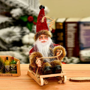 Red Brown Sitting Sledge Santa - Christmas Table Décor & Ornament - Christmas