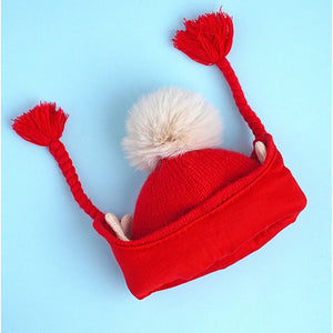 Red Butterfly Knitted soft Woolen Winter Cap with tie up, 6 - 18 months - 6 - 18 Months Winter Wear