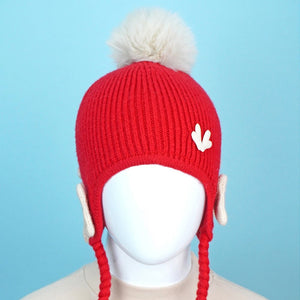 Red Butterfly Knitted soft Woolen Winter Cap with tie up, 6 - 18 months - 6 - 18 Months Winter Wear