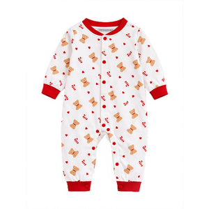 Red Candy Cane and Bear, Full Sleeves Jumpsuit Romper for Tiny Toddlers - 6 - 12 Months Kids Clothing