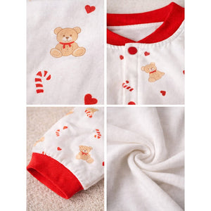 Red Candy Cane and Bear, Full Sleeves Jumpsuit Romper for Tiny Toddlers - 6 - 12 Months Kids Clothing