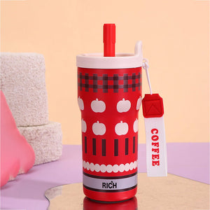 Red Checks Apple , Rich Series, Stainless Steel Tumbler and Water Bottle for kids, Teens and Adults, 560 ml - Back To School