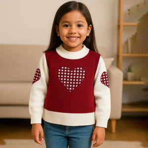 Red checks Heart Cardigan with Muffler, Christmas Winter Sweatshirt for Kids - 4 - 5 Years Winter Wear