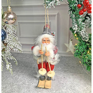 Red Checks Skiing Santa Claus self Standing Christmas Table Décor & Christmas ornaments - XMAS TREE ORNAMENTS