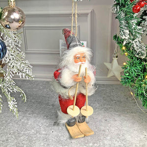 Red Checks Skiing Santa Claus self Standing Christmas Table Décor & Christmas ornaments - XMAS TREE ORNAMENTS