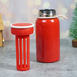Red Christmas sticker themed Stainless Steel Thermos Bottle with Strainer,400ml - Back To School