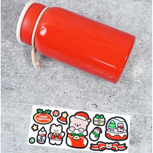 Red Christmas sticker themed Stainless Steel Thermos Bottle with Strainer,400ml - Back To School