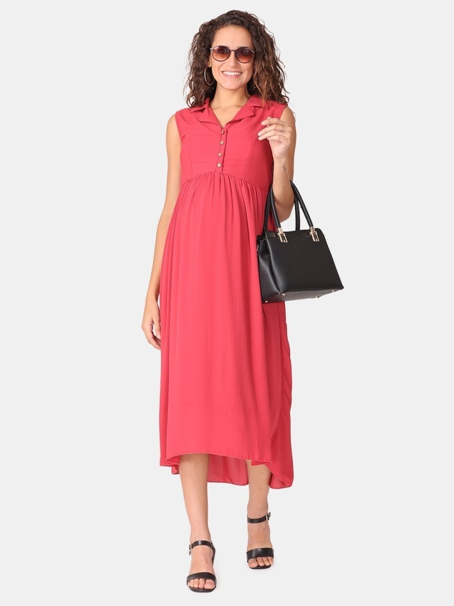 Red Cosmos Maternity and Nursing Dress - DRS-RDCSM-S