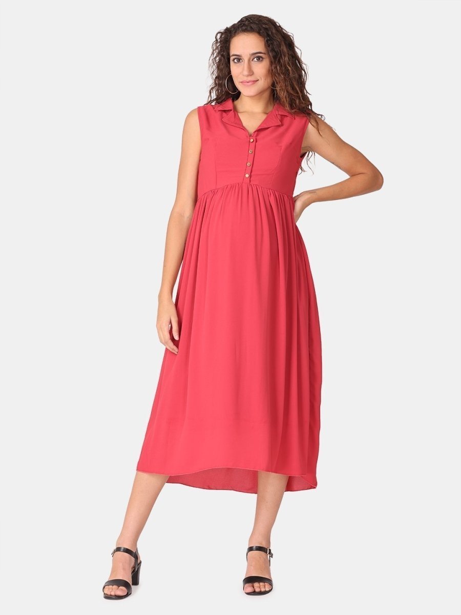 Red Cosmos Maternity and Nursing Dress - DRS-RDCSM-S