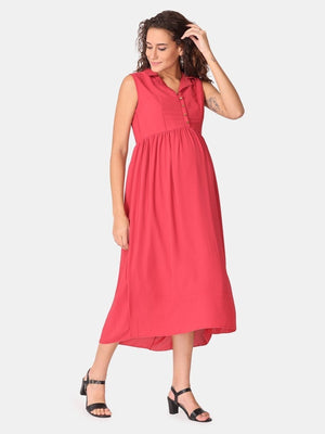 Red Cosmos Maternity and Nursing Dress - DRS-RDCSM-S