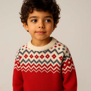 Red & Cream Diamond Warmer, Cardigan & Christmas Sweater for Kids - 2 - 3 Years Winter Wear