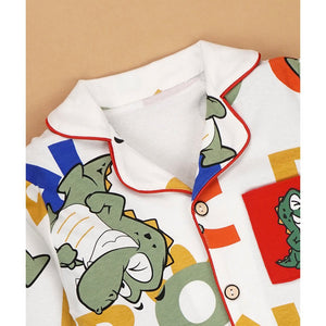 Red Fat Dino print soft Cotton Kids Nightsuit - 3 - 4 Years Nightsuits