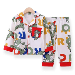 Red Fat Dino print soft Cotton Kids Nightsuit - 3 - 4 Years Nightsuits
