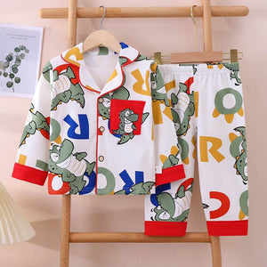 Red Fat Dino print soft Cotton Kids Nightsuit - 3 - 4 Years Nightsuits
