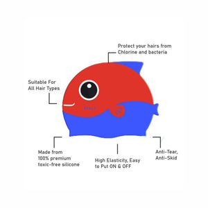 Red Fin Dual Color , Silicone Kids Swim Cap, 5 years - 15 years - 5 - 10 years Swim