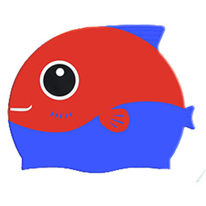 Red Fin Dual Color , Silicone Kids Swim Cap, 5 years - 15 years - 5 - 10 years Swim