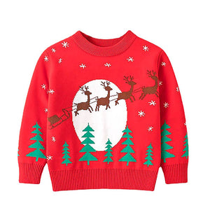 Red Flying Sleigh Knitted Christmas cardigan Sweater for Kids - 3 - 4 Years Winter Wear