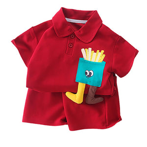 Red French Fries Themed 2 Pcs Shorts Set For Toddlers And Kids - 2 - 3 Years Kids Clothing