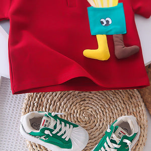 Red French Fries Themed 2 Pcs Shorts Set For Toddlers And Kids - 2 - 3 Years Kids Clothing