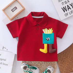 Red French Fries Themed 2 Pcs Shorts Set For Toddlers And Kids - 2 - 3 Years Kids Clothing