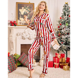 Red Gingerman Christmas Printed Nightsuit Set for Adults, Unisex - S Christmas
