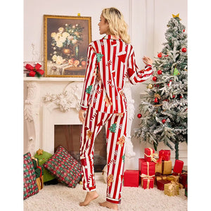 Red Gingerman Christmas Printed Nightsuit Set for Adults, Unisex - S Christmas