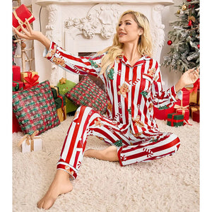 Red Gingerman Christmas Printed Nightsuit Set for Adults, Unisex - S Christmas