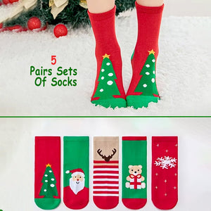 Red & Green Christmas Ankle Length Socks For Kids - Set Of 5 Pcs - 2 - 4 Years Christmas