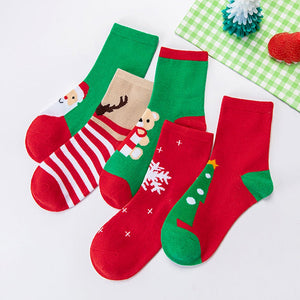 Red & Green Christmas Ankle Length Socks For Kids - Set Of 5 Pcs - 2 - 4 Years Christmas
