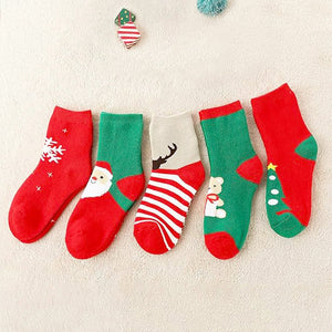 Red & Green Christmas Ankle Length Socks For Kids - Set Of 5 Pcs - 2 - 4 Years Christmas