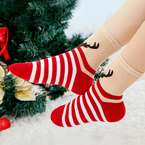 Red & Green Christmas Ankle Length Socks For Kids - Set Of 5 Pcs - 2 - 4 Years Christmas
