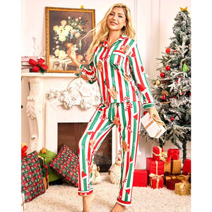 Red & Green Gingerman Christmas Printed Nightsuit Set for Adults, Unisex - S Christmas