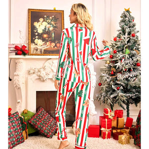 Red & Green Gingerman Christmas Printed Nightsuit Set for Adults, Unisex - S Christmas