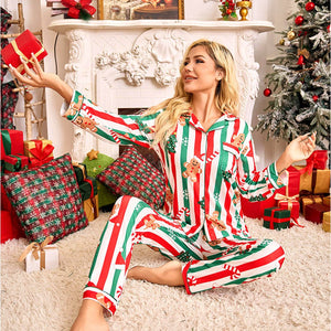 Red & Green Gingerman Christmas Printed Nightsuit Set for Adults, Unisex - S Christmas